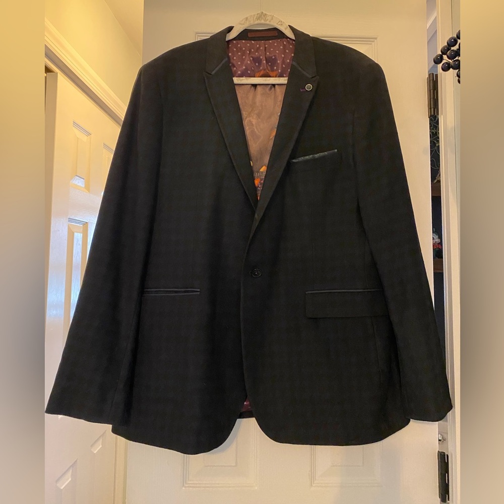 Ted Baker London Men's Navy & Black Houndstooth Sport Coat Plaid Blazer Size 7
